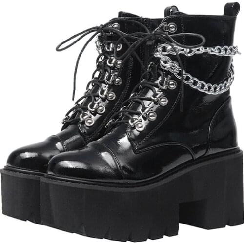 Gothic Dark Punk Demon Boots for Women Female Lolita Maid Black Chain Platform Shoes Mary Jane Shoes