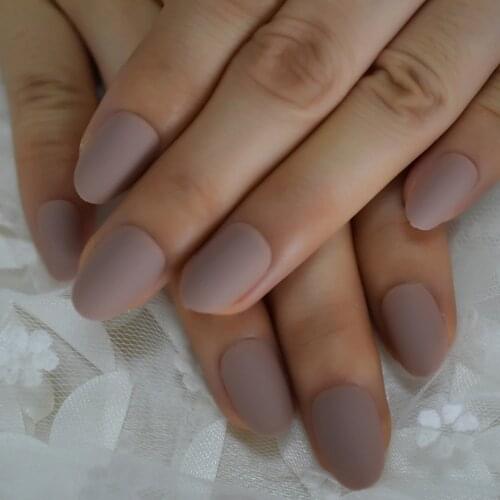 Eraser Matte Short Nail Art Tips Nude Brown Frosted Oval Shape Acrylic Artificial Tip Press On Manicure