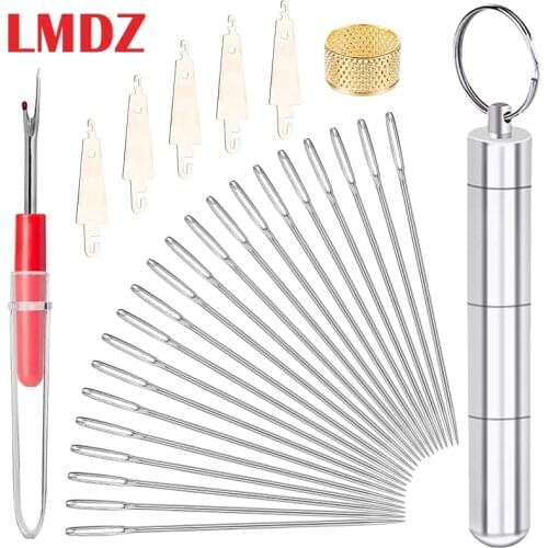 LMDZ Sewing Needle Set with Mini Seam Ripper Stainless Steel Needle Threader Handmade Sewing Accessories for Clothing Repair