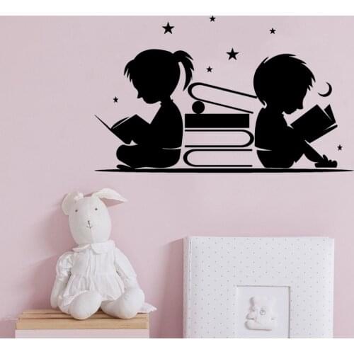 Young Boy And Girl Studying Wall Art Decal Study Sticker Home Bedroom Art Decoration Removable A003185