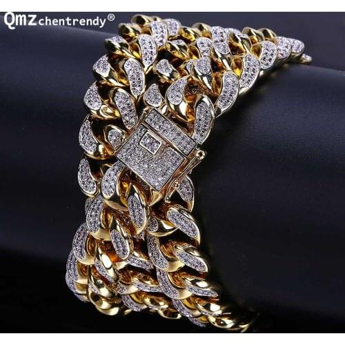 Punk 13mm Mens Miain Curb Cuban CZ Chain Necklaces Hip hop Men Necklace With Luxury Box Clasp Punk Bling Iced Out Jewelry