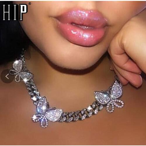 Hip Hop Iced Out Paved Rhinestones 1Set Full Miami Curb Butterfly Cuban Chain CZ Bling Rapper Necklace Bracelet For Men Jewelry