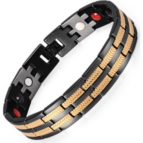 Men Healing Bracelet Magnetic Stainless Steel Bracelets With Gold Plating Hand Chain Germanium Male Bracelets & Bangles