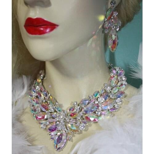 Gorgeous Bridal Jewelry Sets AB color marquise Crystal Necklace Earring Women Brides Party earrings sets Jewelry Accessories