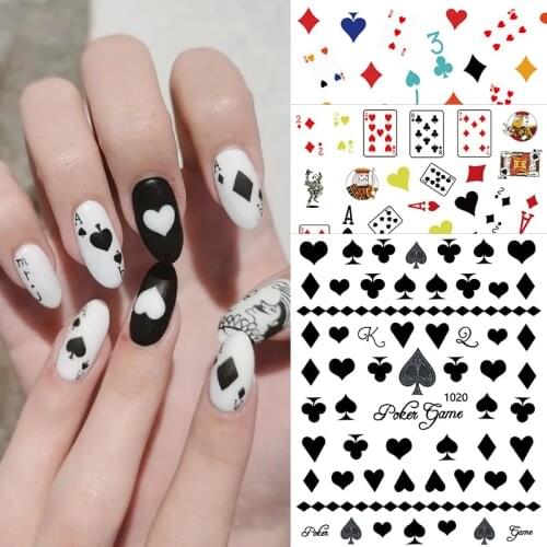 Nail Art Sticker Playing Card Heart Letter Slider Nail Decal Personality Square DIY Nail Sticker Nail Art Decoration