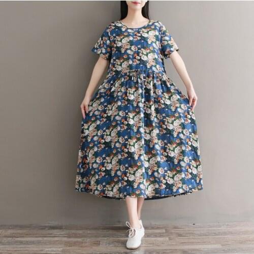 2018 new arrivals summer fashion women vintage blue floral print dress