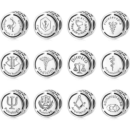 New 925 Sterling Silver Symbol Doze Sinal de carreira Beads Fit Original European Charm Bracelet necklace Jewelry making