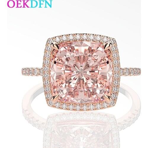 OEKDFN Luxury 925 Sterling Silver Ring For Women 10*10mm High Carbon Diamond Rose Gold Color Wedding Engagement Jewelry Rings