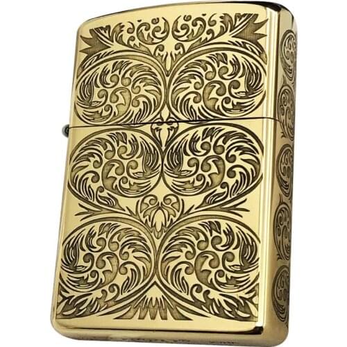Original Zorro Kerosene Lighter Pure Copper Brass Carving Classic Lucky Grass Business Gift Collection Outside Ignition Tool