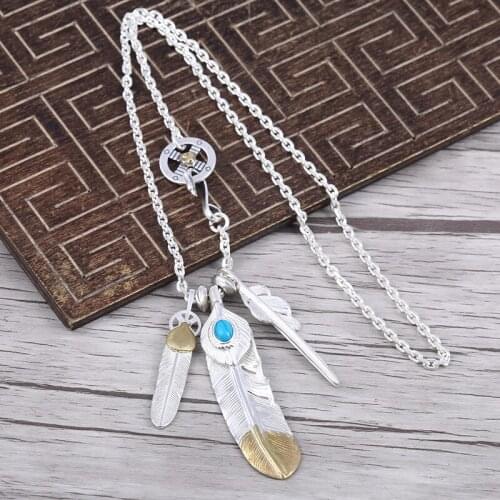 Takahashi Goros Feather Necklace Male And Female Personality S925 Sterling Silver Retro Thai Silver Sweater Chain Set Necklace