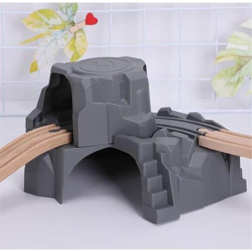 Plastic Grey Double Tunnel Wooden Train Track Accessories Tunnel Track Train Slot Wood Railway Toys Bloques De Construccion