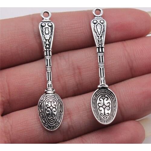 6pcs Antique Silver Color 10x49mm Vintage Carved Spoon Charms Pendant For Jewelry Making Diy Jewelry Findings