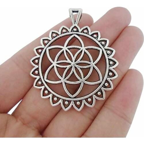 3 x Flower of Life Large Round Charms Pendants for Necklace Jewelry Making Findings 49x41mm