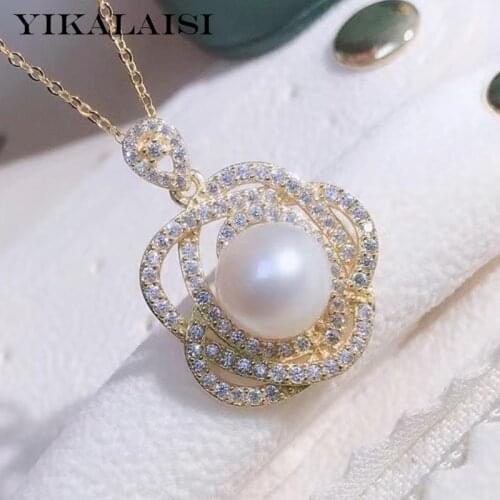 YIKALAISI 925 Sterling Silver Necklaces Jewelry For Women 9-10mm Oblate Natural Freshwater Pearl Pendants 2021 Wholesales