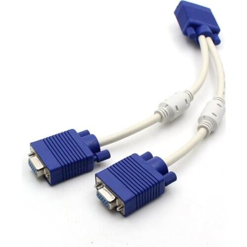 RGB VGA SVGA Male to 2 VGA two HDB15 Female Splitter Adapter extension Cable w/ core VGA splitter adaptor connector converter