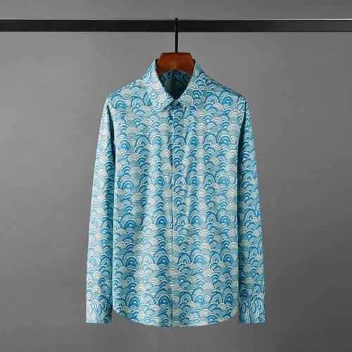 New 100% Cotton Male Shirts Luxury Long Sleeve Allover Printed Casual Mens Dress Shirts Fashion Slim Fit Party Man Shirts 4XL