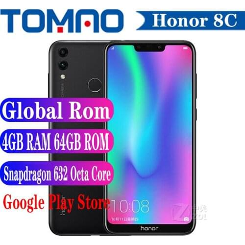 Honor 8C Cellphone Octa Core Snapdragon 632 Front 8MP Dual Rear Camera 3 Slots Face ID 6.26“ 4000mAh Multi-language Google Play
