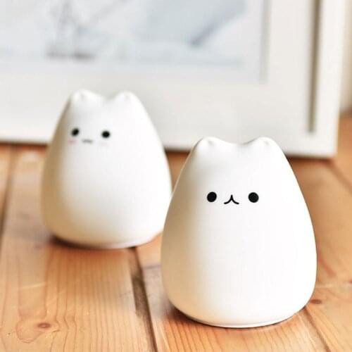 LED Night Light For Baby Kids Bedroom Touch Sensor Cat Silicone Lamp Colorful Color Changing Decoration Room Decor Holiday Gift