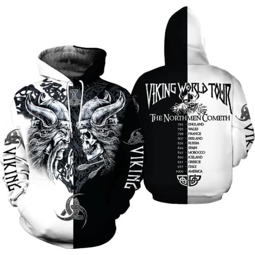 Viking White And Black 3D Printed Men hoodies Harajuku Fashion Hooded Sweatshirt Autumn Unisex hoodie sudadera hombre