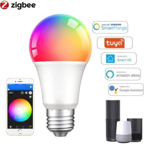 Zigbee3.0 Smart Light Bulb RGBCW 9W Tuya Bulbs Color Changing LED Light E27 110V 220V Smart Life APP via Alexa Google Home QBR