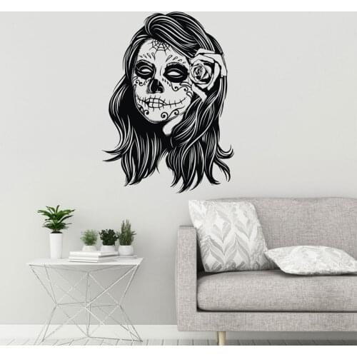 Sugar Skull Vinyl Wall Decal Zombie Girl Calaveras Makeup Day Of The Dead Sticker Mural Removable Home Decoration Wallpaper 2049