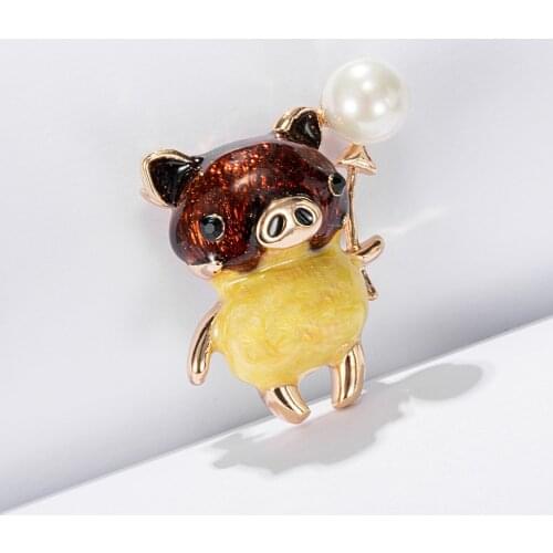 Korean Cartoon Piglet Corsage Brooch Imitation Pearl Balloon Pins for Women Children Enamel Brooches Jewelry Gifts