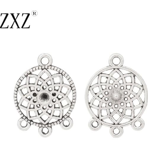 ZXZ 20pcs Tibetan Silver Dream Catcher Connector Charms Pendants for Earrings Necklace Jewelry Making Findings 25x18mm