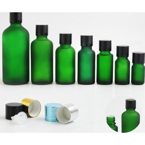 12 x Promotion Frost Green glass essential oil bottle with aluminum lids cosmetic packging 100ml 50ml 1oz 2/3oz 1/2oz 1/3oz 5ml