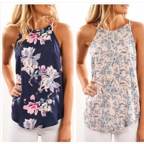 2-color 8-size Sleeveless Flower Digital Printing Suspender Vest T-shirt For Women