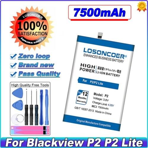 LOSONCOER P2 7350mAh High Capacity Batteries For Blackview P2 Lite P2 5.5 inch Smart Phone Battery~In Stock