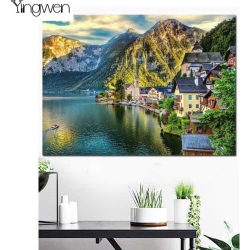 DIY 5D Diamond Painting Village Landscape Full Diamond Mosaic Rhinestone Lake Cross Stitch Kits Beads Embroidery Art Home Decor