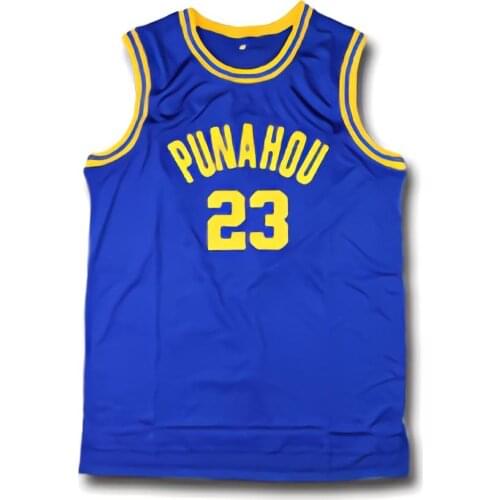 #23 Barack Obama Punahou Jersey Cheap Obama White Blue College Shirts Stitched Commemorative Edition Basketball Jerseys