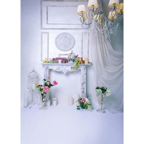 White Living Room Curtain Flowers Vase Photo Backdrop Custom Photography Props Background for Children Baby Family Photophone