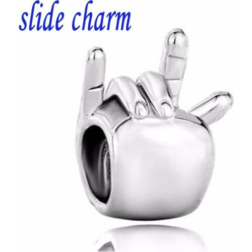 Slide charm Free shipping in sign language I love you charm beads fit Pandora bracelet