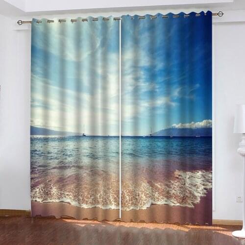 Curtains Decoration European 3D Curtains For Living room Blackout Sea wave beach room Bedroom custom curtains