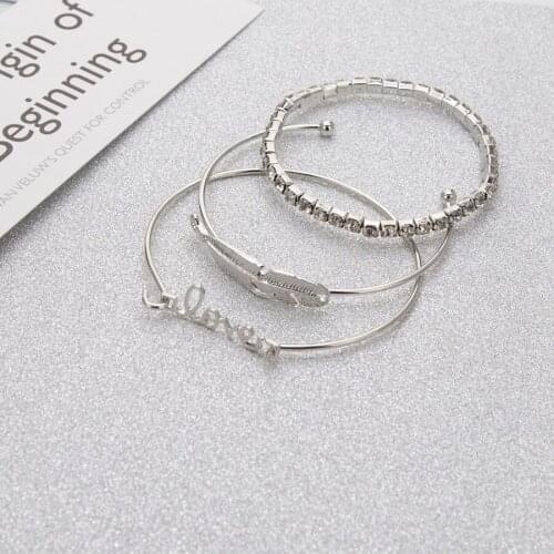 Idealway 3pcs/set Women Open Cuff Bracelets & Bangle Gold Metal LOVE Letter Leaf Shape Bracelet Birthday Gift Party Jewelry