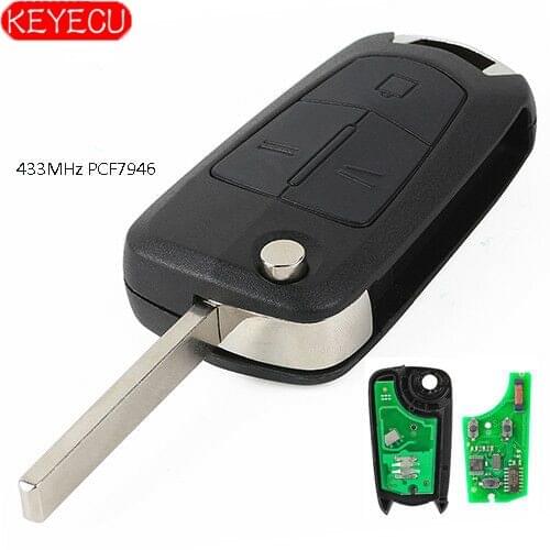 KEYECU Flip Remote Key Fob 3 Button 433MHz PCF7946 for Vauxhall Opel Vectra C Signum