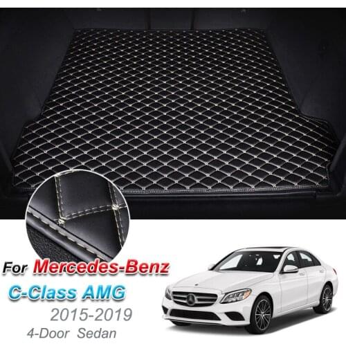 Custom Leather Car Trunk Mats For Mercedes-Benz C-Class AMG 2015-2019 Rear Trunk Floor Mat Tray Carpet Cargo Liner Accessories