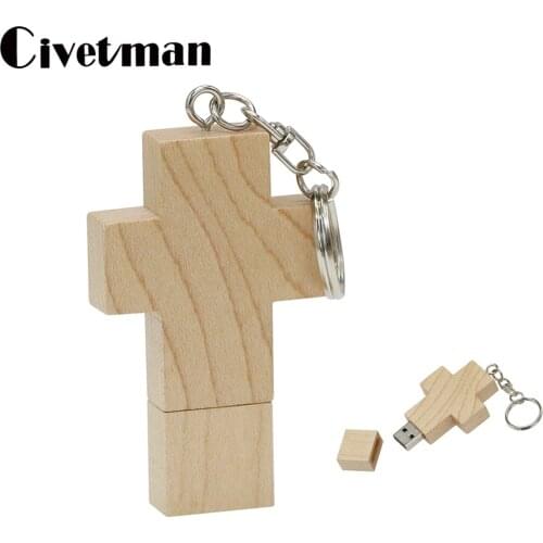 Creativo Wood Cross USB Flash Drive 16GB 32GB 64GB 128GB 256GB USB 2.0 Pen Drive Memory Stick U Disk Wooden Gifts with Keychain