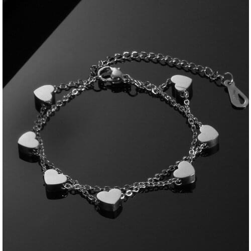 Fashion Heart Double Layer Bracelet For Adjustable Stainless Steel Chain Bangle Women Jewelry Wholesale
