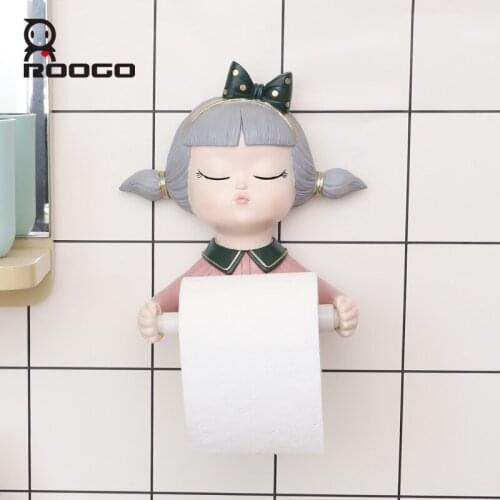 Roogo Toilet Paper Holder Shaped in Cute Modern Girls Wall Mounted Self Adhesive Resin for Kitchen Bathroom Home Toilet