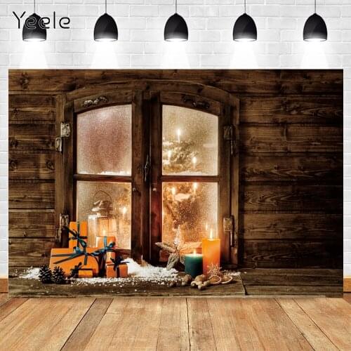 Yeele Christmas Backdrop Window Wood Wall Glitter Candles Gift Baby Portrait Photographic Photocall Background Props Photography