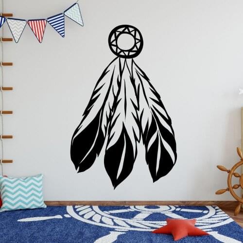 Three Feathered Dream Catcher Wall Decal Dreamcatcher Sticker Home And Hotel Room Decoration Removable A002028