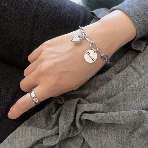 925 sterling silver jewelry with simple cold style retro love bracelet ins niche design round Thai silver bracelets for female