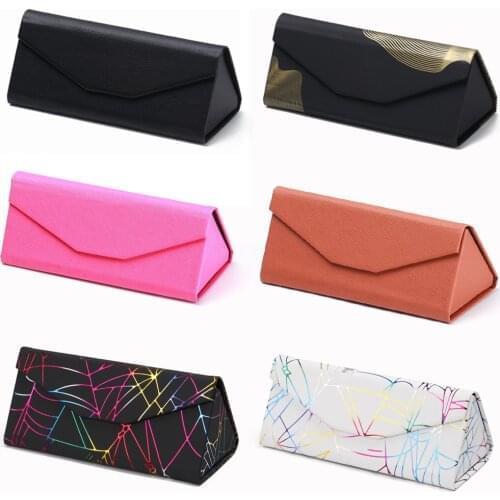 New Hot Triangle Glasses Box Candy Color Folding Sunglasses Case PU Waterproof Strong Magnet Eyewear Protective Organizer