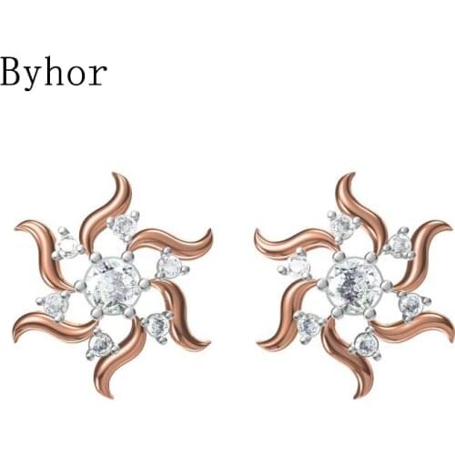 Byhor Solid 14K White/Yellow+White/Rose+White Gold 0.47ct H/SI Natural Diamonds Stud Earrings Women Cерьги Wedding Fine Jewelry
