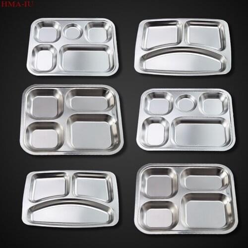 1Pc Durable Stainless Steel Trays Divided Dinner Plate Lunch Container Fast Food Tray Meal Tray Wholesale