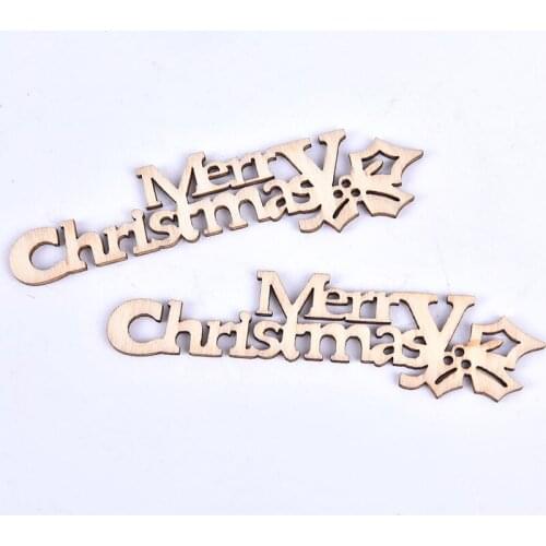 10pcs/lot Handcraft Letter Wood Pieces Crafts DIY Laser Cut Wooden Slice Merry Christmas Hanging Ornaments Xmas Home Decoration