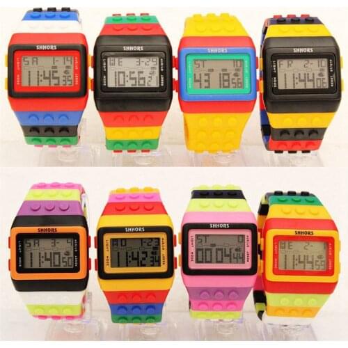 Fashion men women Plastic Popular Digital Watch Candy Night Light Up Flashing Waterproof Unisex Rainbow Alarm bracelet Watches