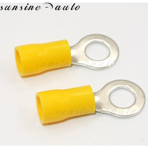 1000PCS #6 #8 #10 1/4" 12-10AWG Yellow Ring insulated terminal Cable Wire Connector suit 4-6mm Electrical Crimp Terminal RV